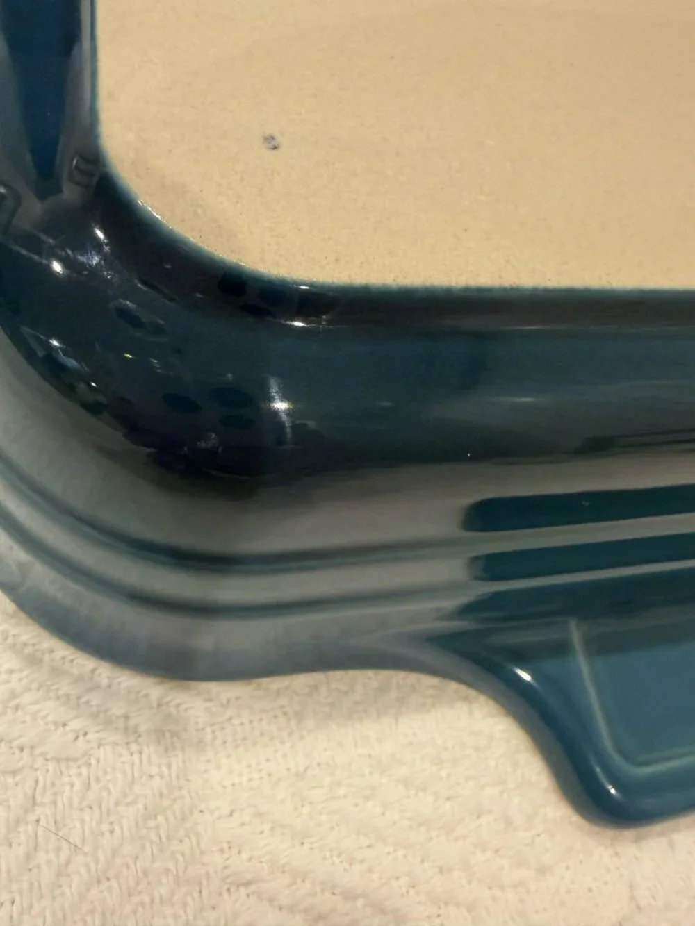 Le Creuset Square Stoneware Baking Dish Deep Blue Teal Cream Interior 11